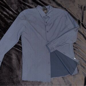 Elegant Slim Fit Navy Patterned Men's Dress Shirt